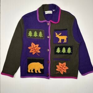 Marisa Christina Wool Fall/Winter Embroidered Cardigan Sweater Medium Petite